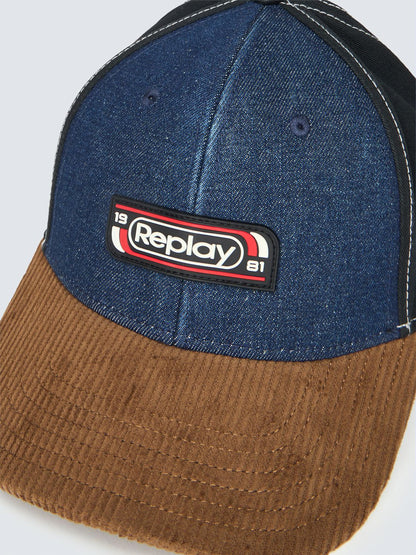 GORRA DE BÉISBOL CON MEZCLA DE MATERIALES Y PARCHE - BLACK/JEANS - REPLAY | AX006G.000.A7243T