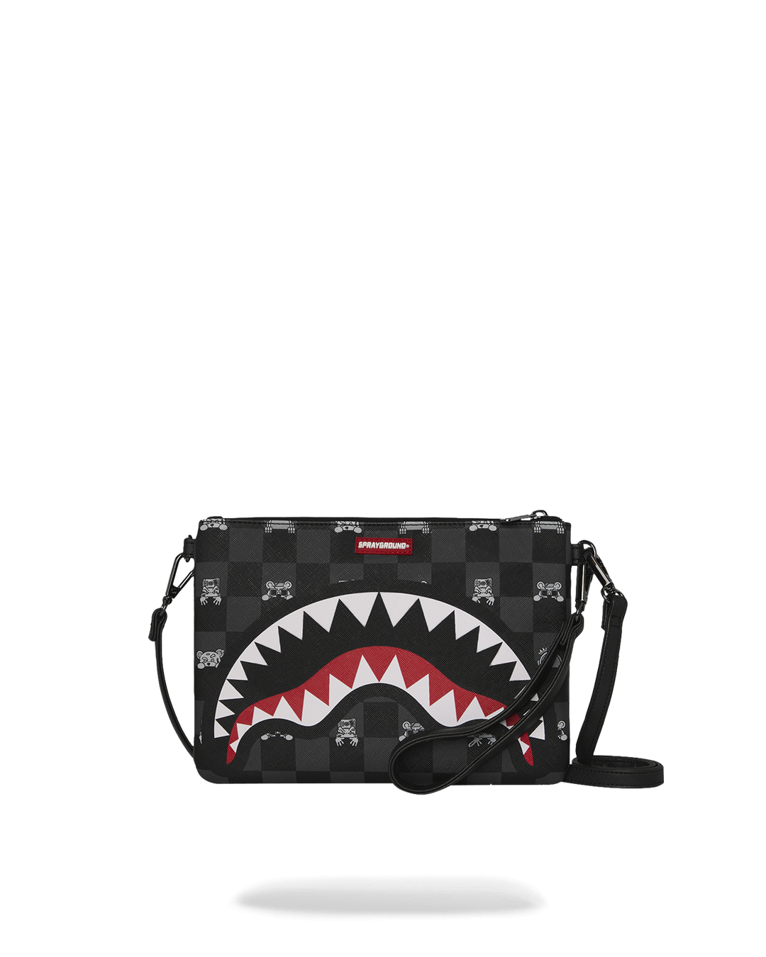 BOLSO POCHETTE CONVERTIBLE BANDOLERA GRAY PEEKING CHARACTER CHECK CROSSOVER CLUTCH - NEGRO - SPRAYGROUND | 910B8915NSZ