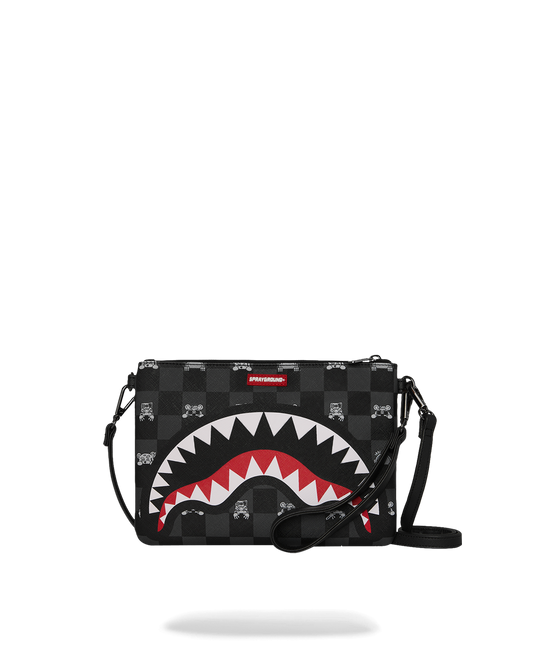 BOLSO POCHETTE CONVERTIBLE BANDOLERA GRAY PEEKING CHARACTER CHECK CROSSOVER CLUTCH - NEGRO - SPRAYGROUND | 910B8915NSZ