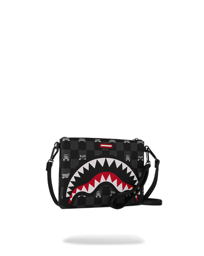 BOLSO POCHETTE CONVERTIBLE BANDOLERA GRAY PEEKING CHARACTER CHECK CROSSOVER CLUTCH - NEGRO - SPRAYGROUND | 910B8915NSZ