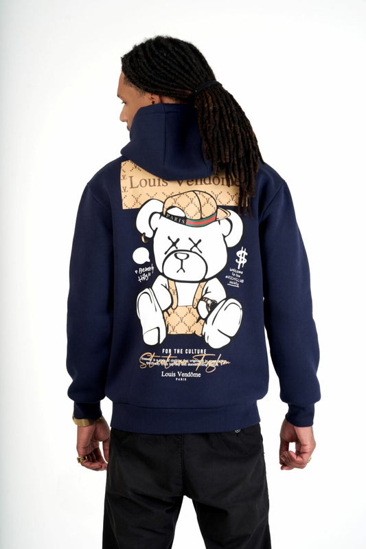 SUDADERA CON CAPUCHA "STYLISH BEAR" - AZUL MARINO - LOUIS VENDOME PARIS | LV L19