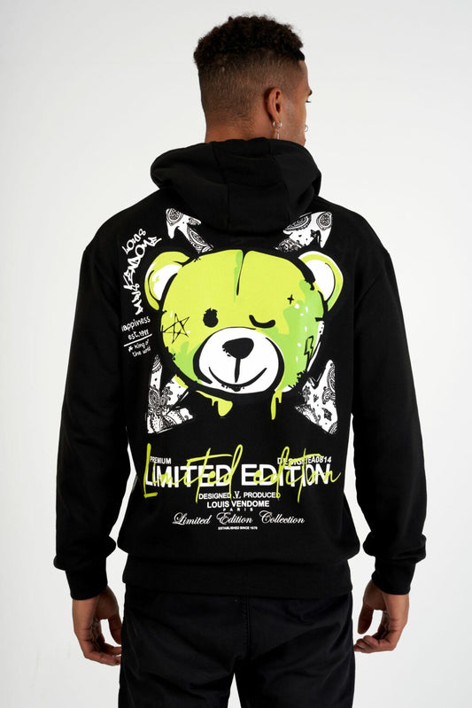 SUDADERA CON CAPUCHA "FASHION BEAR" - NEGRO/VERDE - LOUIS VENDOME PARIS | LV L05