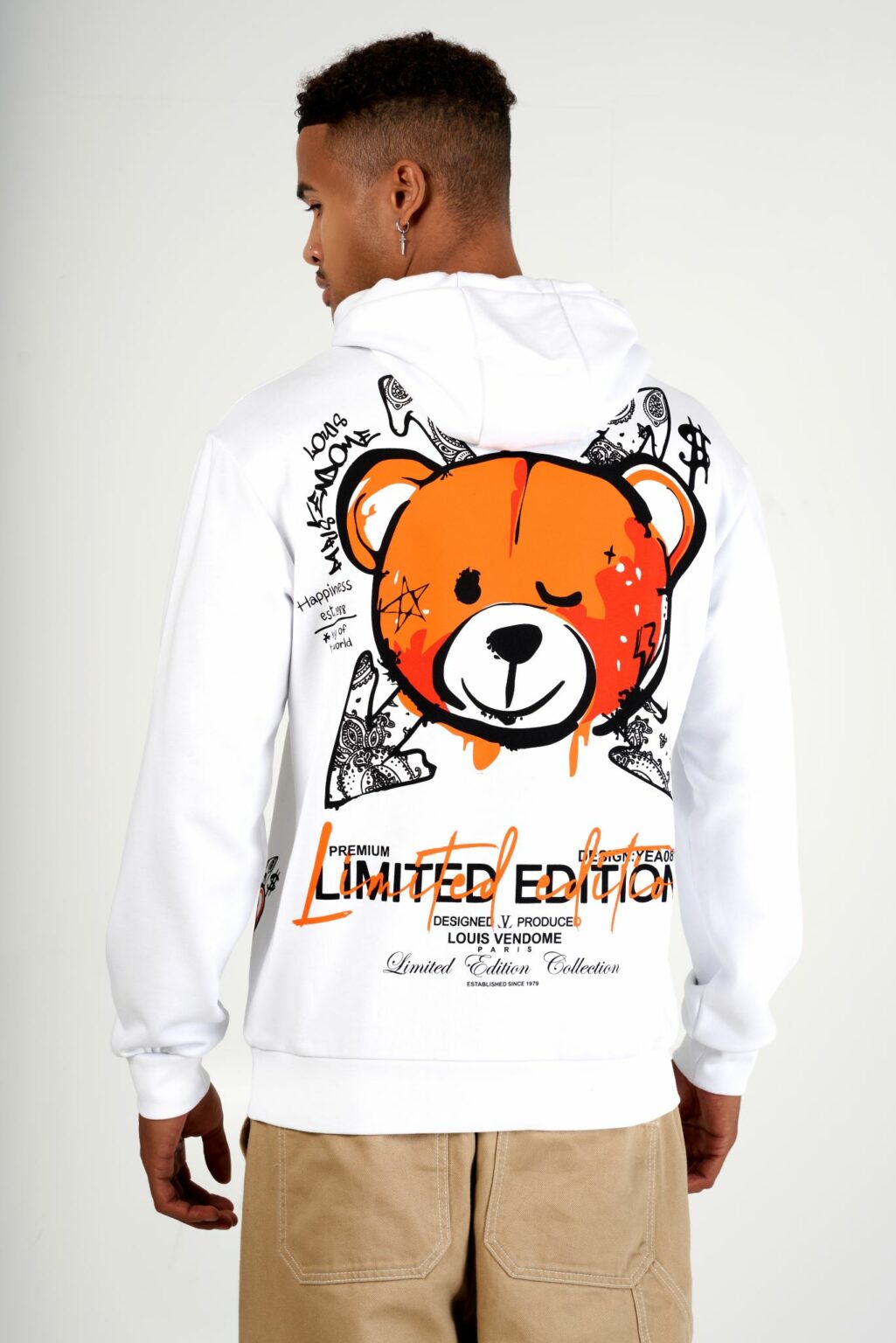 SUDADERA CON CAPUCHA "FASHION BEAR" - BLANCO/NARANJA - LOUIS VENDOME PARIS | LV L05