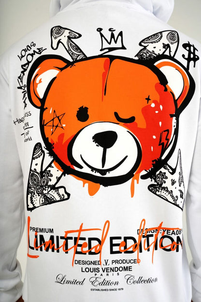 SUDADERA CON CAPUCHA "FASHION BEAR" - BLANCO/NARANJA - LOUIS VENDOME PARIS | LV L05