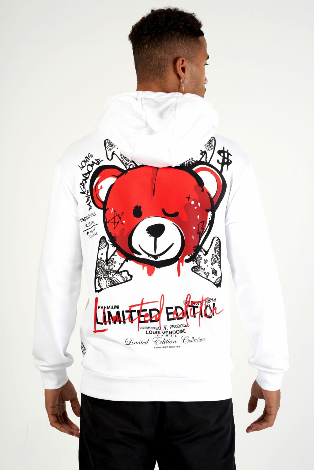 SUDADERA CON CAPUCHA "FASHION BEAR" - BLANCO/ROJO- LOUIS VENDOME PARIS | LV L05