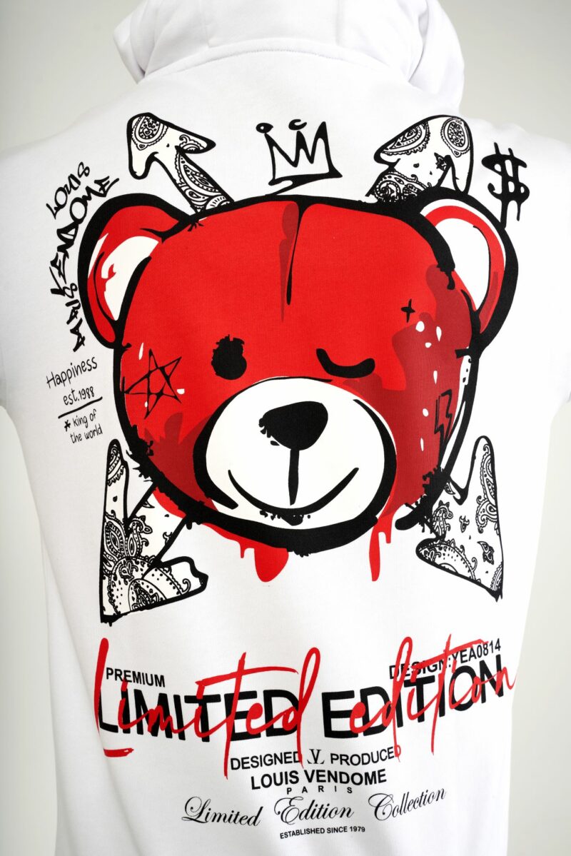 SUDADERA CON CAPUCHA "FASHION BEAR" - BLANCO/ROJO- LOUIS VENDOME PARIS | LV L05