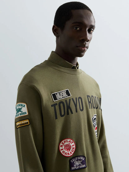 SUDADERA DE ALGODÓN CON PARCHES - VERDE - REPLAY | M13LR .001.7242NW
