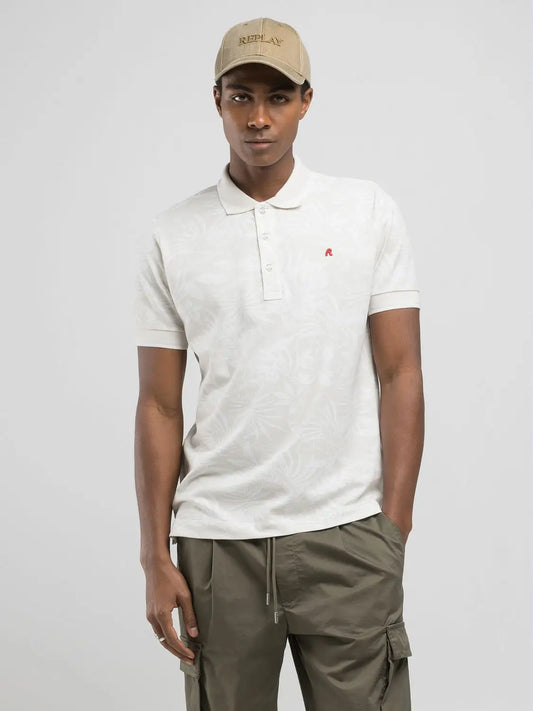POLO DE PIQUÉ CON ESTAMPADO - BLANCO/BEIGE - REPLAY | M3009.000.75034