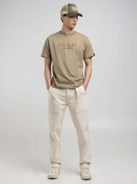 CAMISETA DE CUELLO REDONDO CON ESTAMPADO DE LETRAS - BEIGE - REPLAY | M3043.000.2660