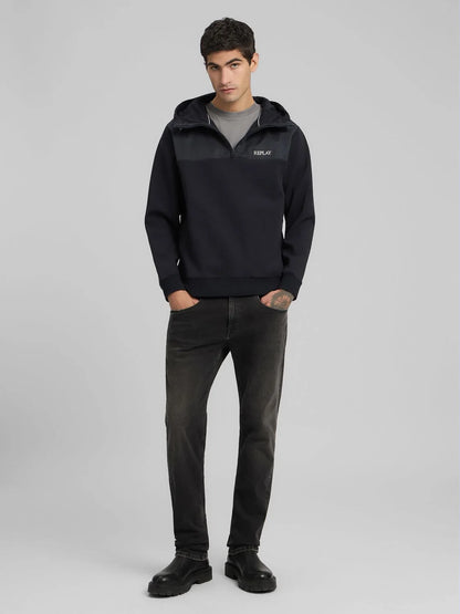 SUDADERA CON CAPUCHA Y MEDIA CREMALLERA - AZUL MARINO - REPLAY | M3178 .000.23655
