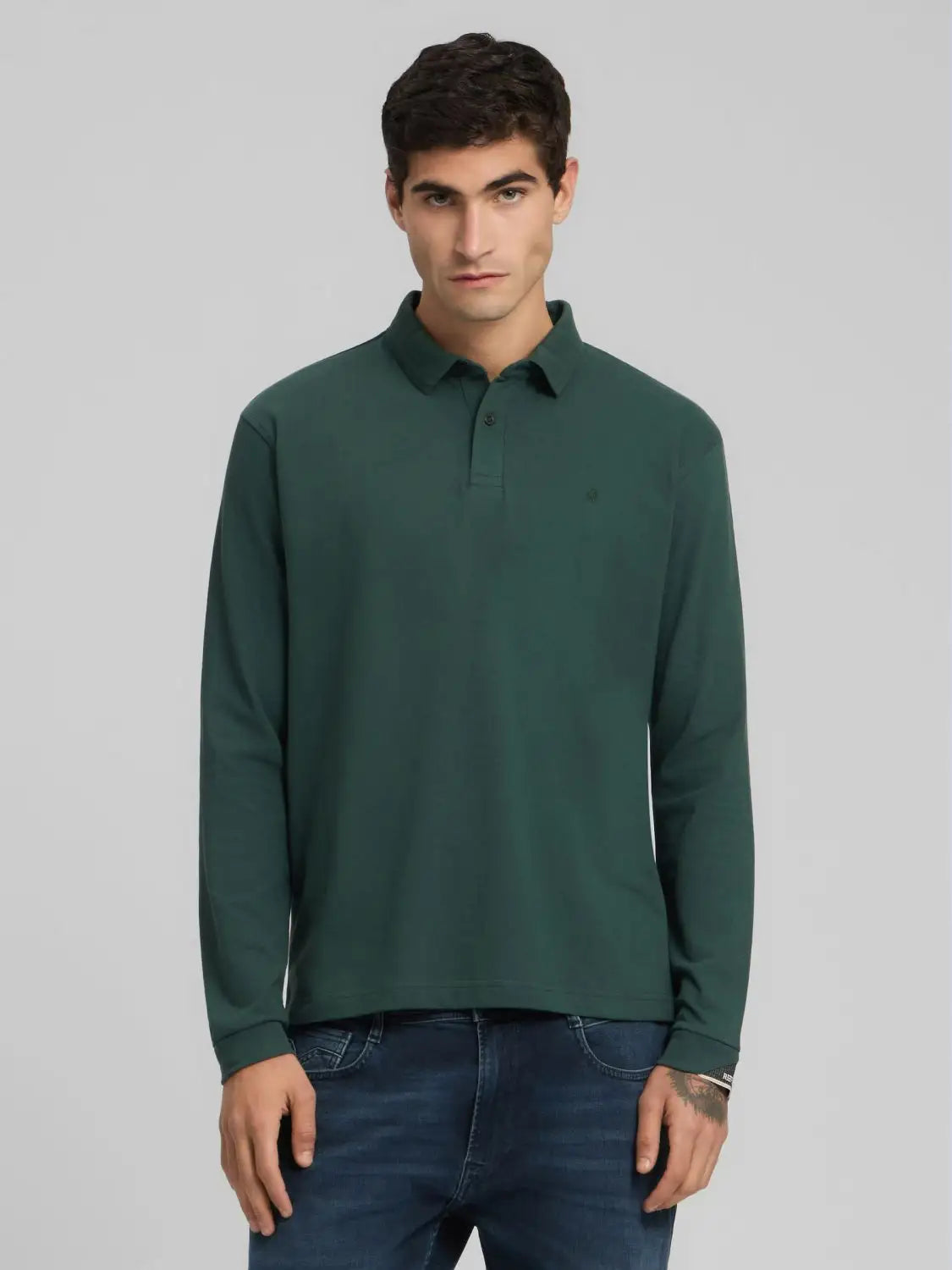POLO DE MANGA LARGA DE PIQUÉ ELÁSTICO - VERDE - REPLAY | M3268 .000.21868