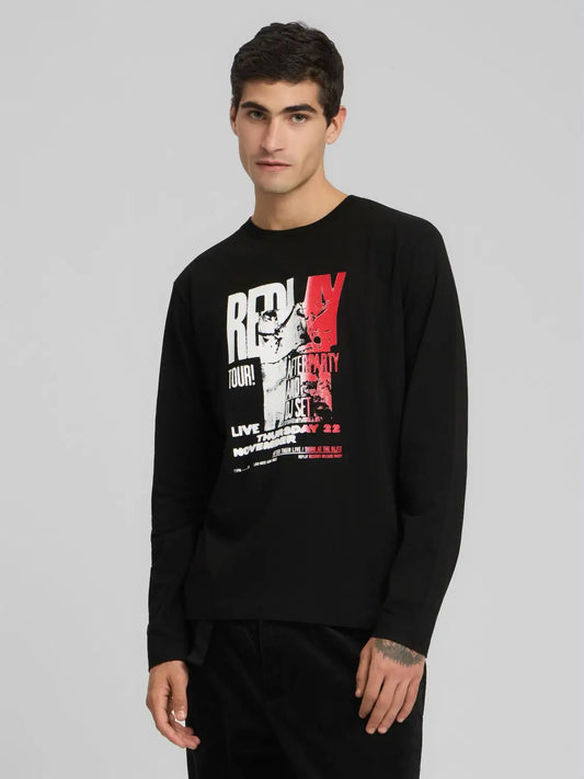 CAMISETA DE MANGA LARGA ESTAMPADO MUSICAL - NEGRO - REPLAY | M3302 .000.2660