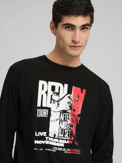 CAMISETA DE MANGA LARGA ESTAMPADO MUSICAL - NEGRO - REPLAY | M3302 .000.2660