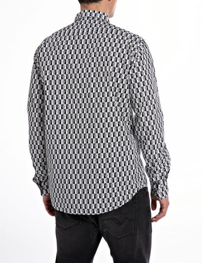 CAMISA CON ESTAMPADO INTEGRAL - BLANCO/NEGRO - REPLAY | M4118.000.74922