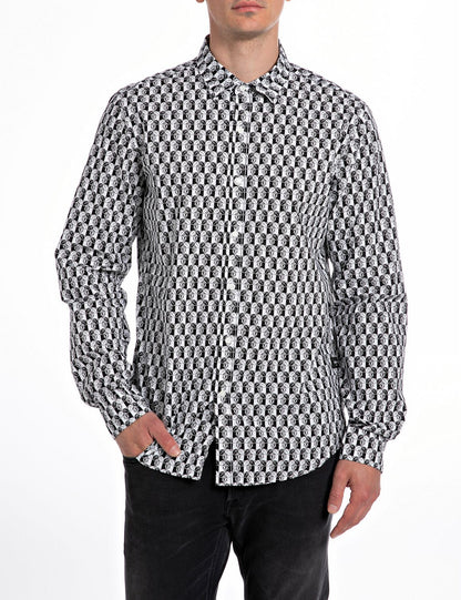 CAMISA CON ESTAMPADO INTEGRAL - BLANCO/NEGRO - REPLAY | M4118.000.74922