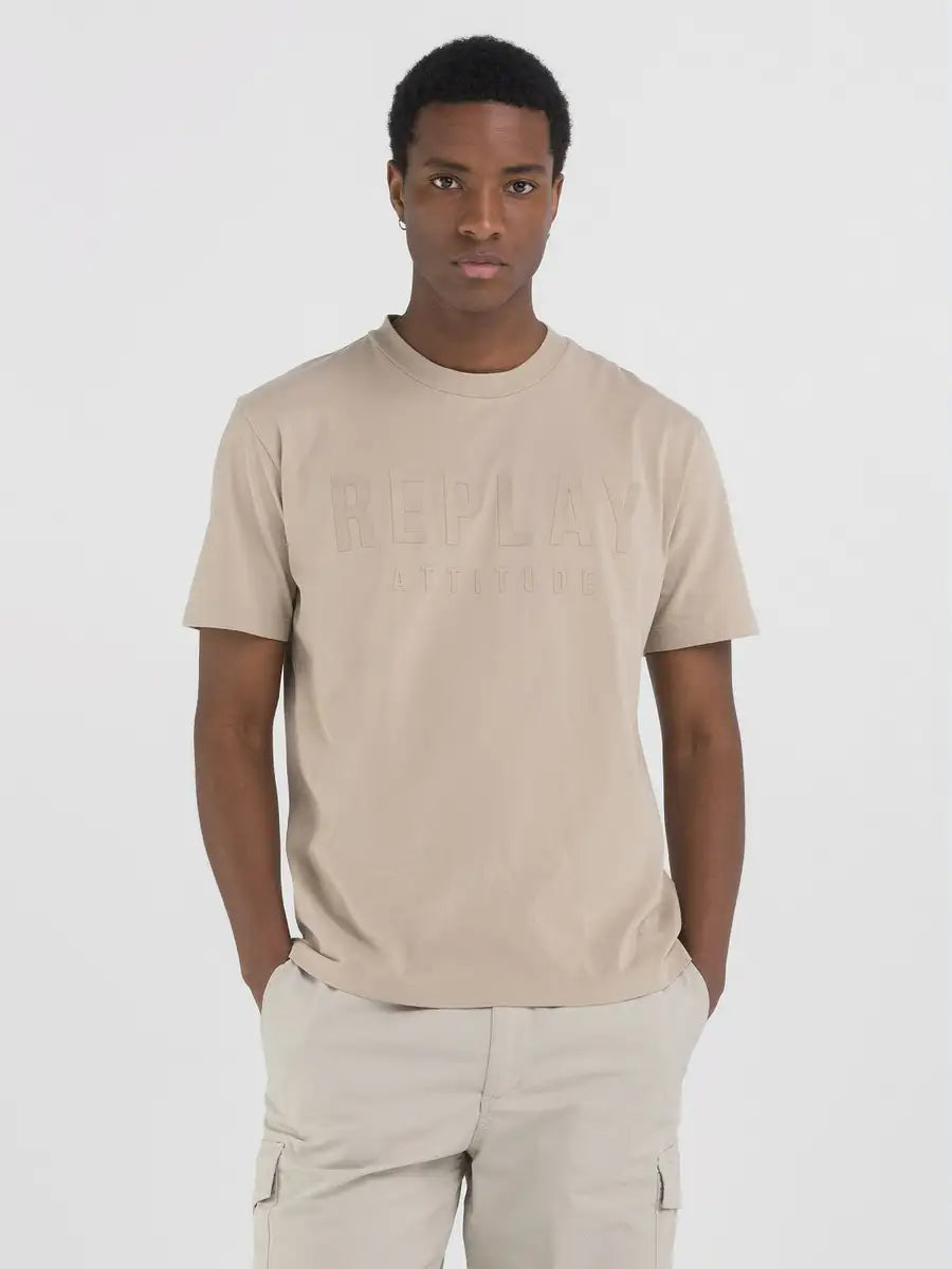 CAMISETA DE PUNTO CON INSCRIPCIÓN - BEIGE - REPLAY | M6931.000.23742