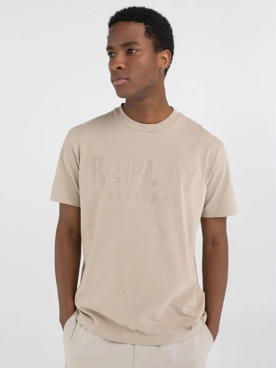 CAMISETA DE PUNTO CON INSCRIPCIÓN - BEIGE - REPLAY | M6931.000.23742