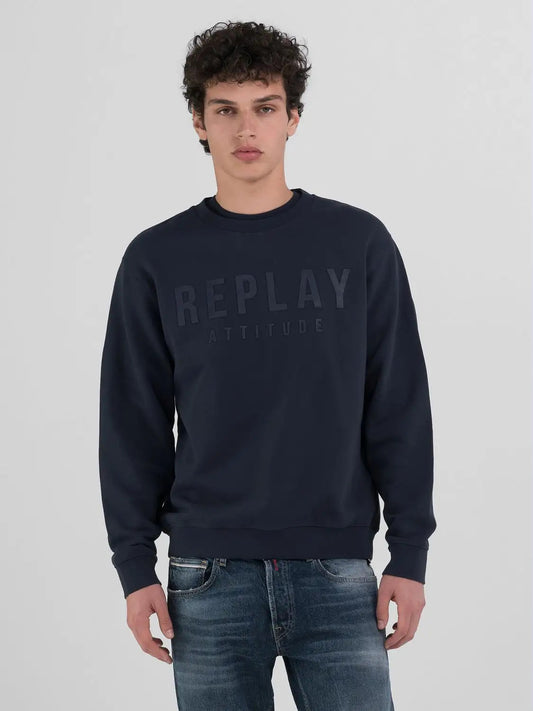 SUDADERA DE CUELLO REDONDO REGULAR FIT - AZUL MARINO - REPLAY | M6975.000.21842