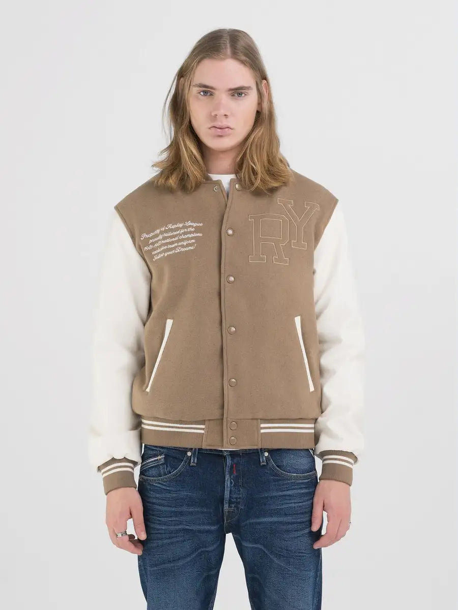 CHAQUETA UNIVERSITARIA CON LETRAS "REPLAY LEAGUE" - BEIGE - REPLAY | M8414.000.84768