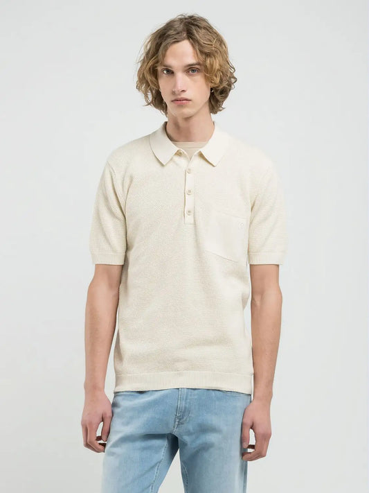 POLO JERSEY DE MANGA CORTA CON BOTONES - MARFIL - REPLAY | UK4708.000.G23774
