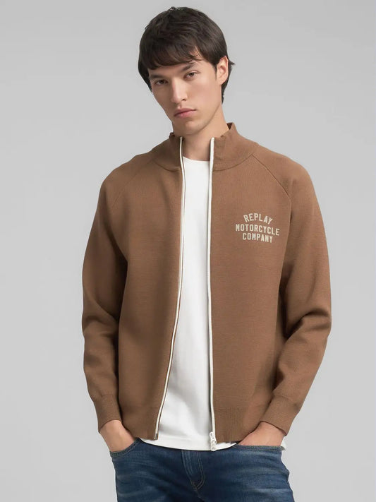 SUDADERA DE PUNTO CON CREMALLERA COMPLETA Y CUELLO ALTO - TABACO - REPLAY | UK4880.000.G23896