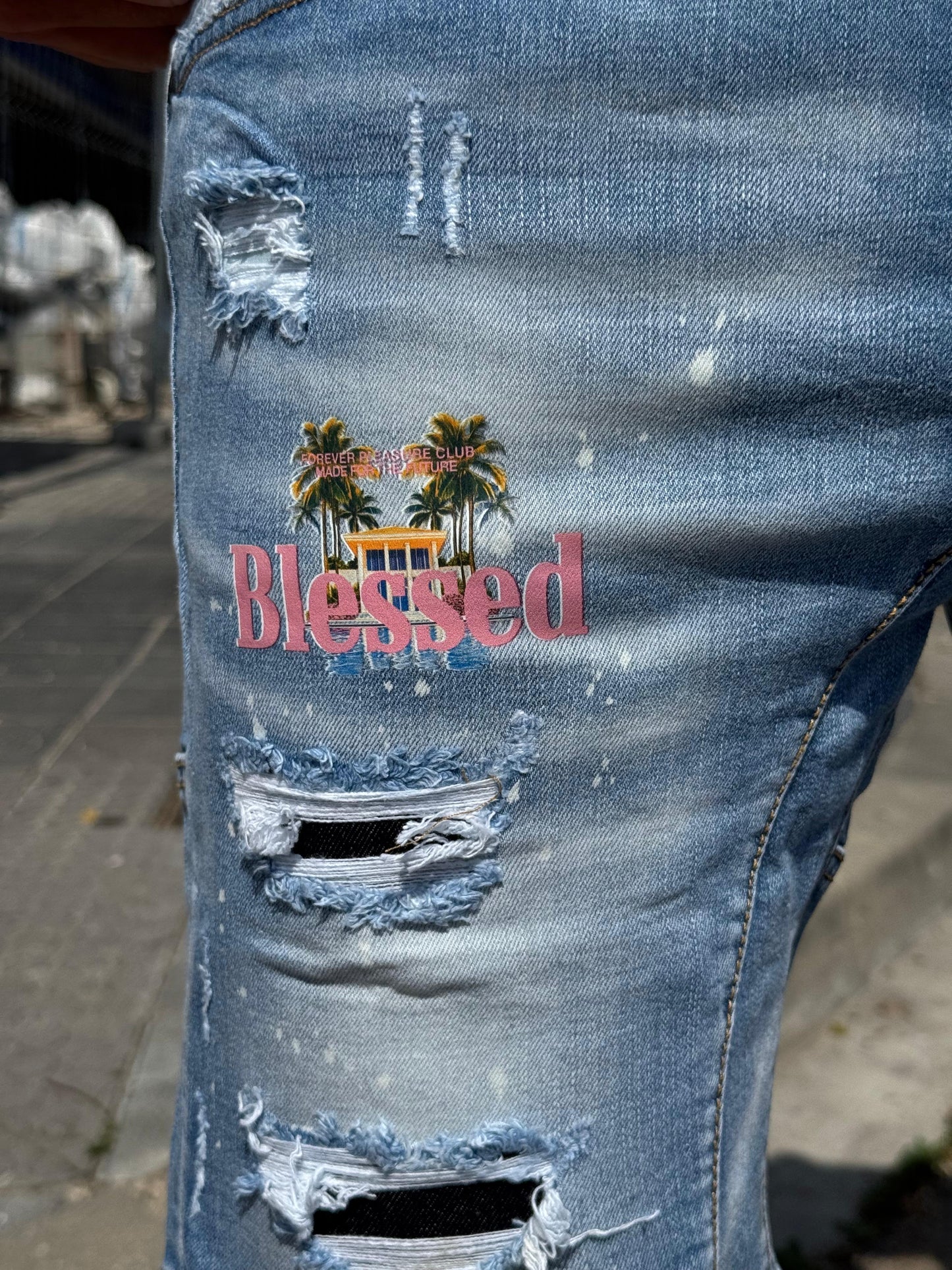 PANTALÓN CORTO VAQUERO "PALMERA" - AZUL - BLESSED
