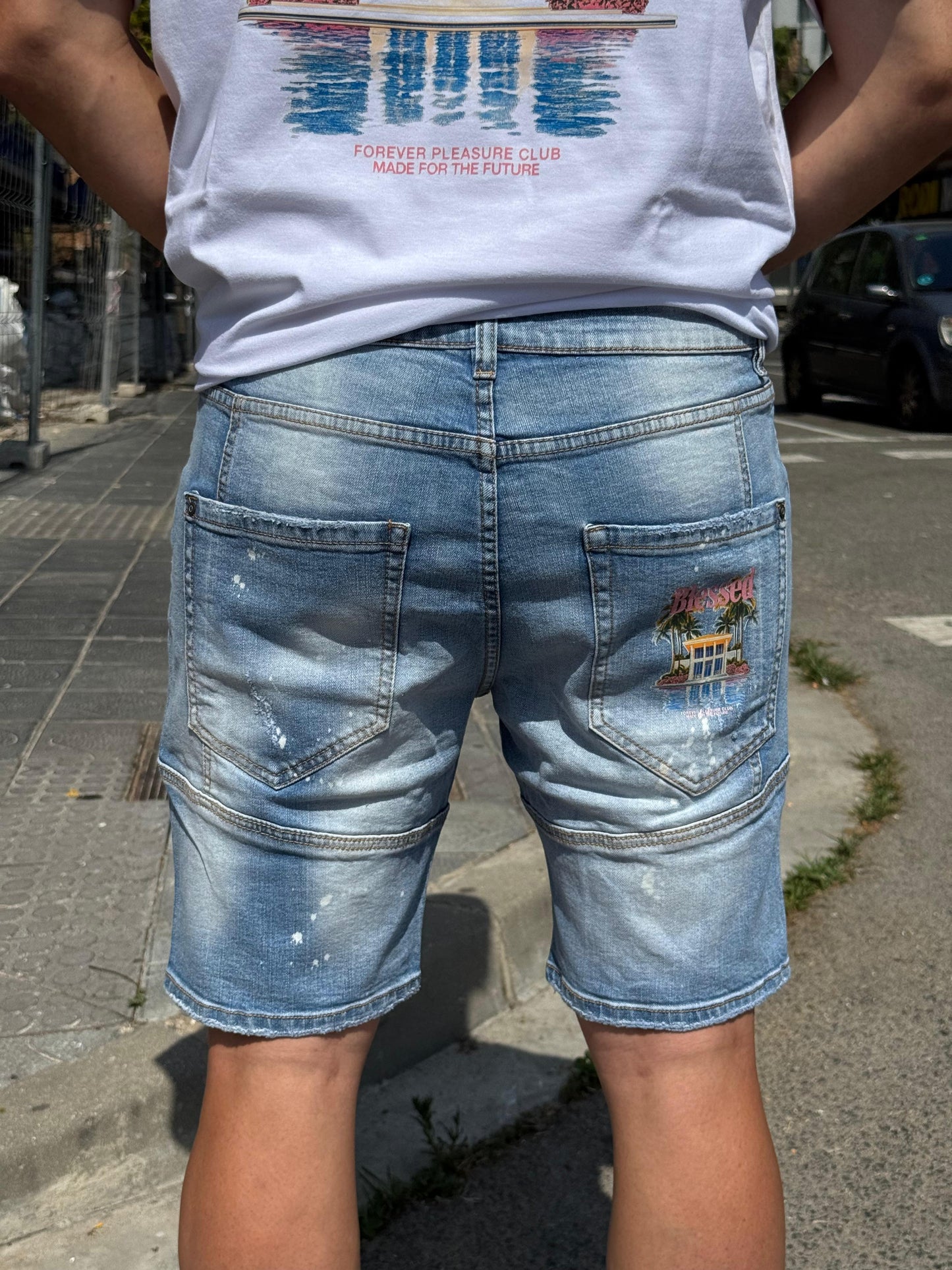 PANTALÓN CORTO VAQUERO "PALMERA" - AZUL - BLESSED