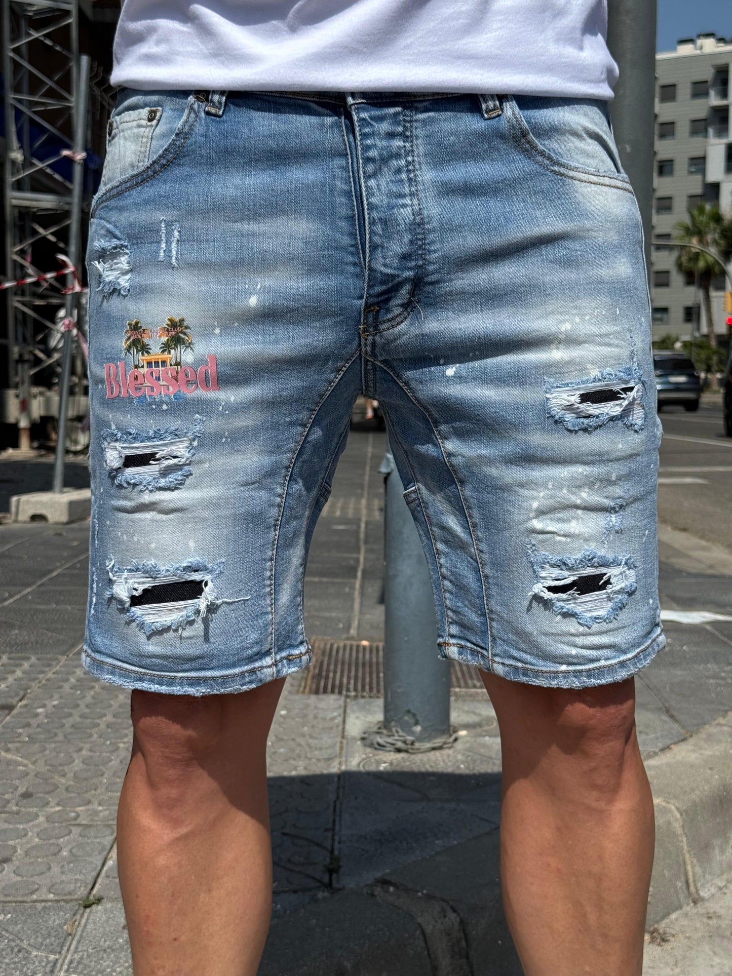 PANTALÓN CORTO VAQUERO "PALMERA" - AZUL - BLESSED