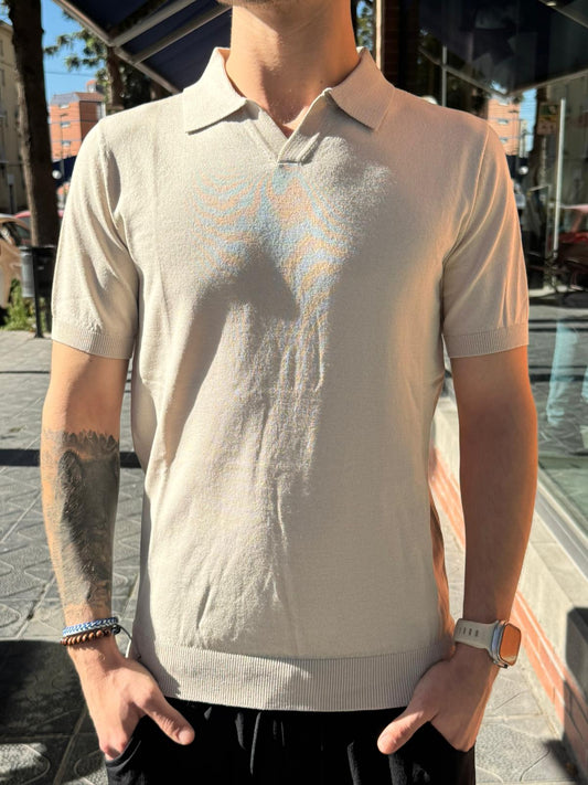 POLO CUELLO V - BEIGE - TELAMIRA | MV050