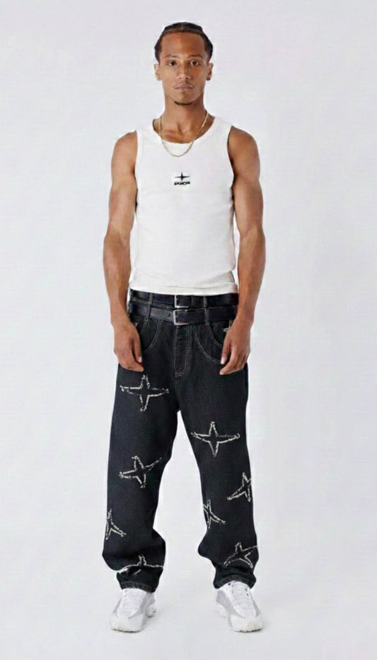 JEANS BORDADOS ESTRELLAS - AZUL OSCURO - PROJECT X PARIS | 2594419-JB