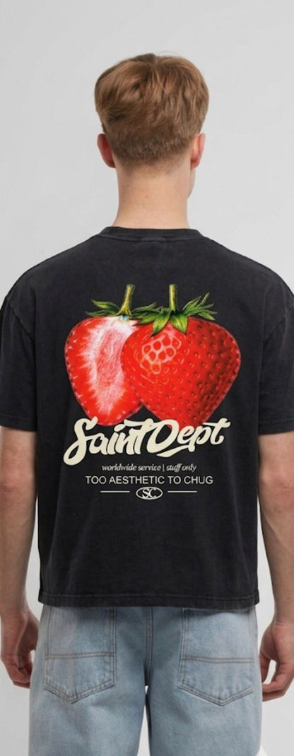 CAMISETA OVER "FRESAS" - NEGRO - SAINT DEPT