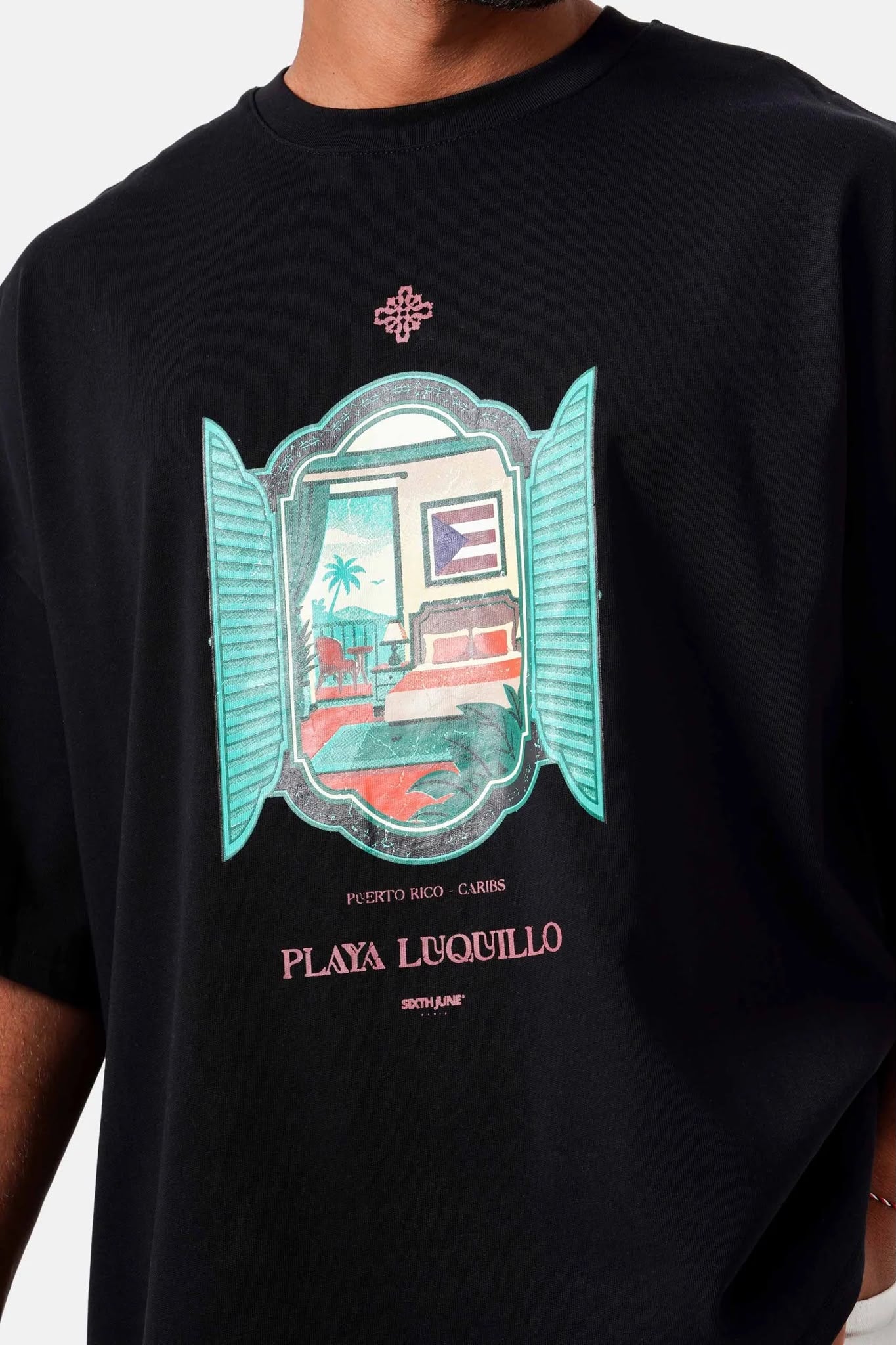 CAMISETA PLAYA LUQUILLO BOXY - NEGRO - SIXTH JUNE | SJ0118