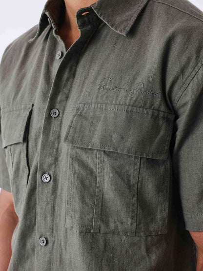 CAMISA DE MANGA CORTA TEXTURIZADA - VERDE OLIVA - PROJECT X PARIS | PXP 2510162_OG