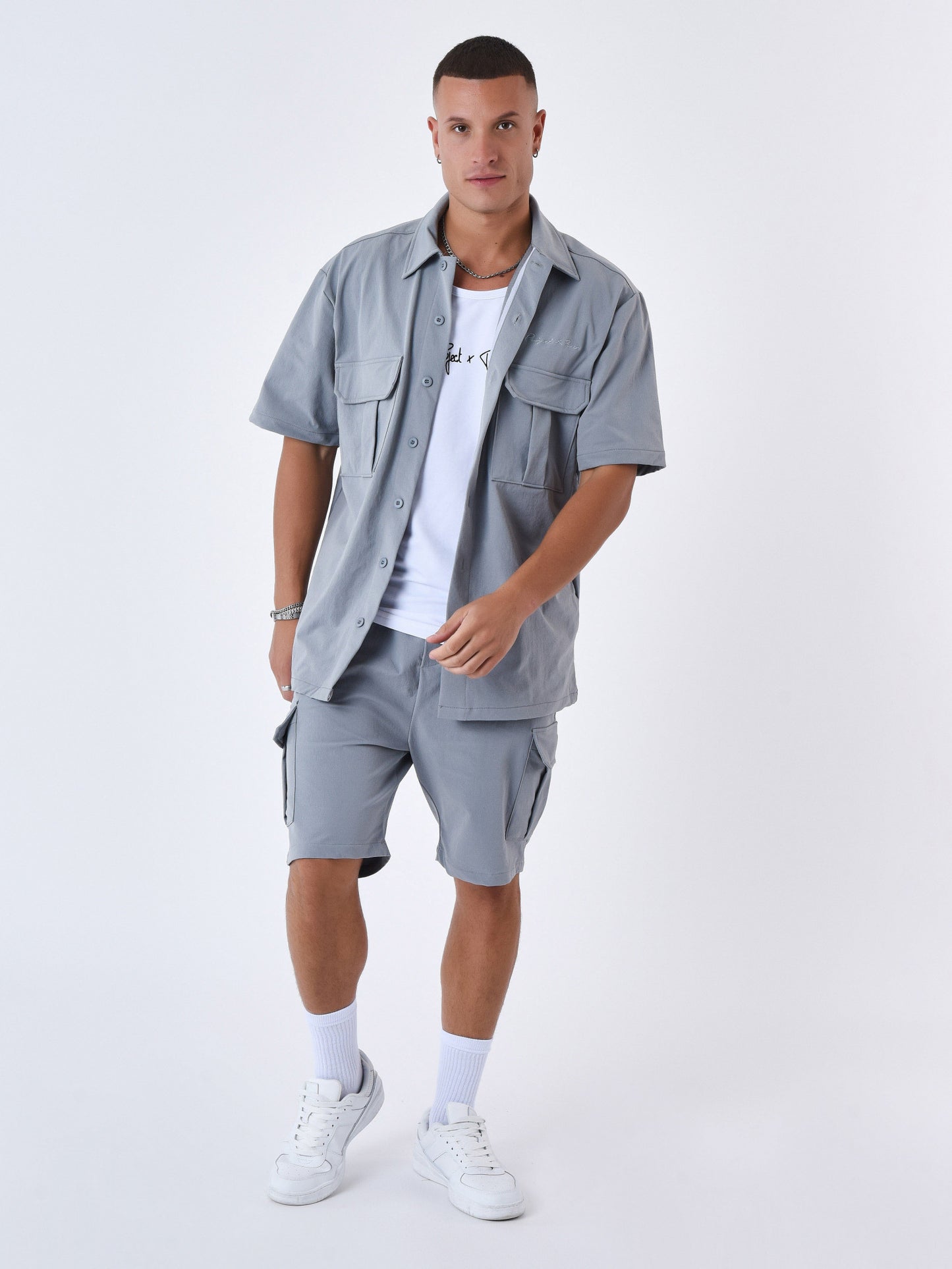 CAMISA DE MANGA CORTA CON TEXTURA ESTILO CARGO  - GRIS CLARO - PROJECT X PARIS | 2310034_GY2