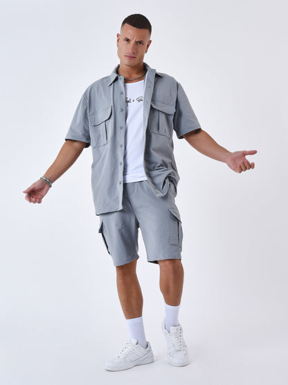 CAMISA DE MANGA CORTA CON TEXTURA ESTILO CARGO  - GRIS CLARO - PROJECT X PARIS | 2310034_GY2