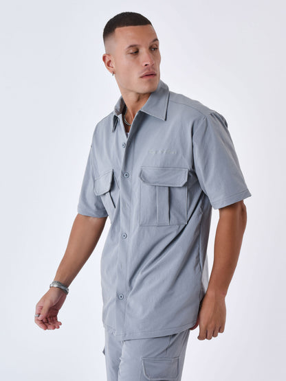 CAMISA DE MANGA CORTA CON TEXTURA ESTILO CARGO  - GRIS CLARO - PROJECT X PARIS | 2310034_GY2