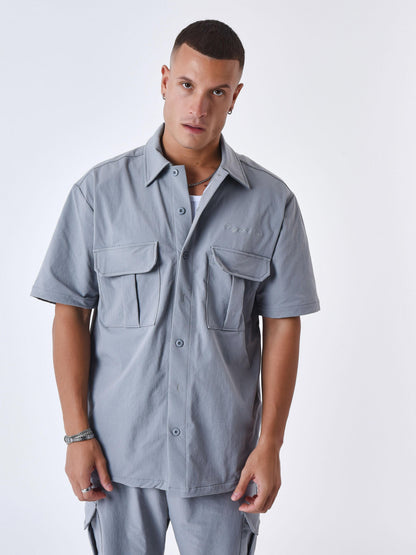 CAMISA DE MANGA CORTA CON TEXTURA ESTILO CARGO  - GRIS CLARO - PROJECT X PARIS | 2310034_GY2