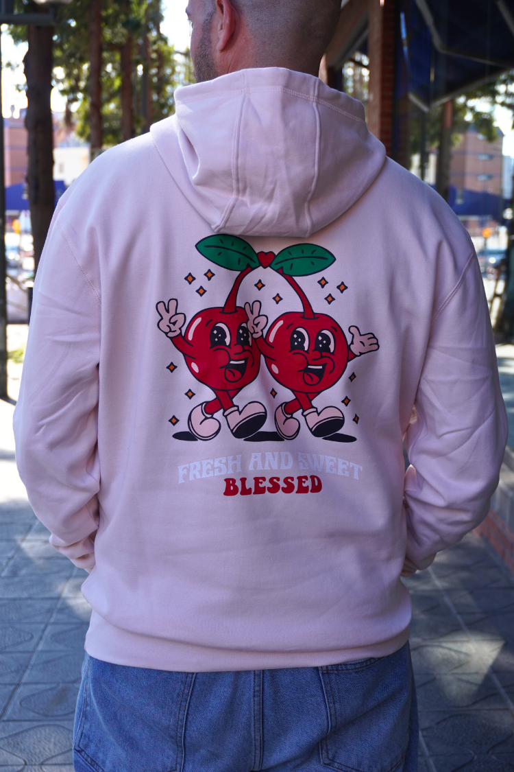 SUDADERA CON CAPUCHA "CHERRY" - ROSA PASTEL - BLESSED BRAND