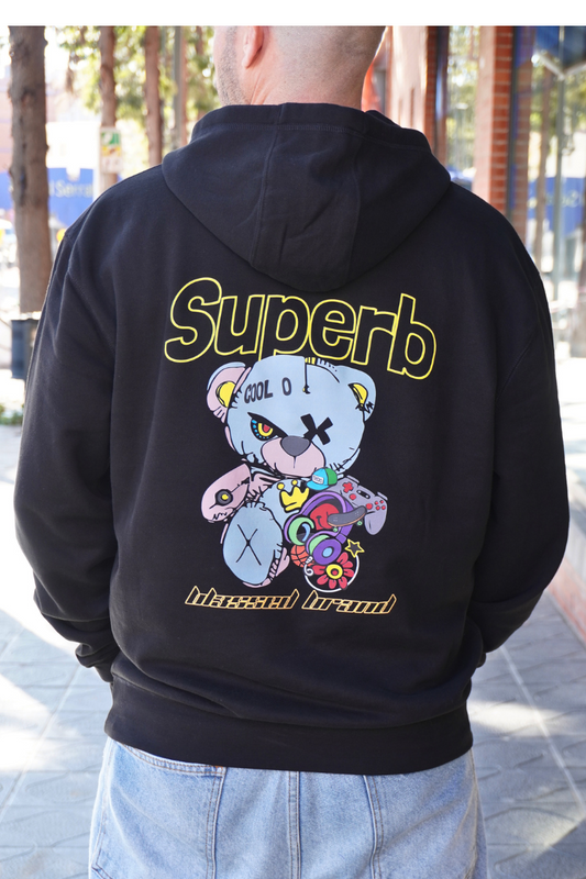 SUDADERA CON CAPUCHA "COOL BEAR" - NEGRO - BLESSED BRAND