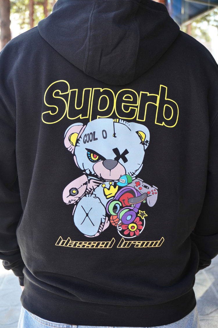 SUDADERA CON CAPUCHA "COOL BEAR" - NEGRO - BLESSED BRAND