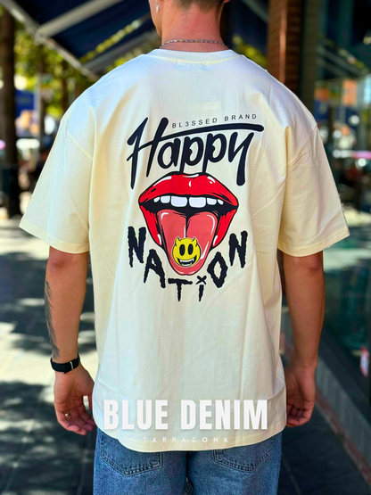 CAMISETA "HAPPY NATION" - CREMA - BLESSED BRAND | BL3-HAPPY-NATION