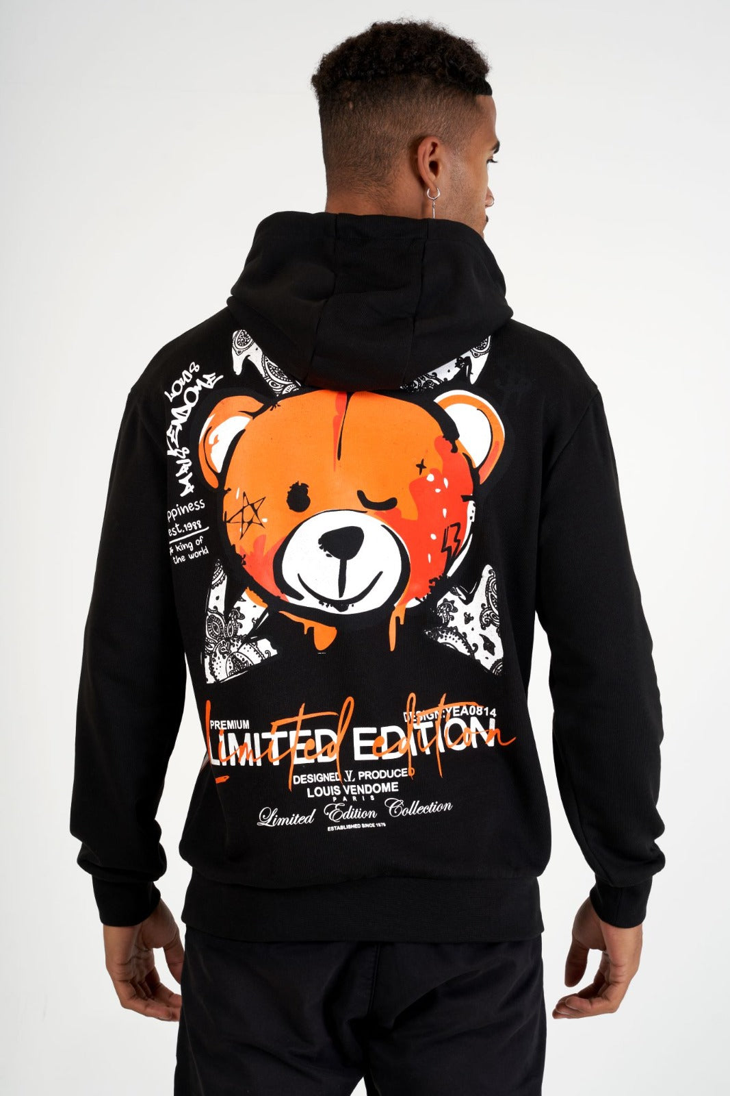 SUDADERA CON CAPUCHA "FASHION BEAR" - NEGRO/NARANJA - LOUIS VENDOME PARIS | LV L05