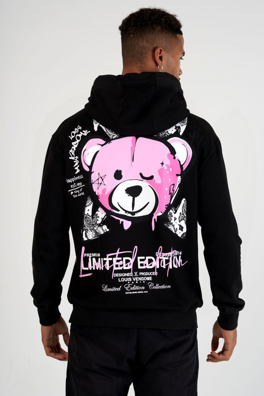 SUDADERA CON CAPUCHA "FASHION BEAR" - NEGRO/ROSA - LOUIS VENDOME PARIS | LV L05