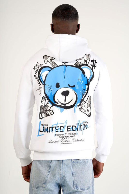 SUDADERA CON CAPUCHA "FASHION BEAR" - BLANCO/AZUL - LOUIS VENDOME PARIS | LV L05