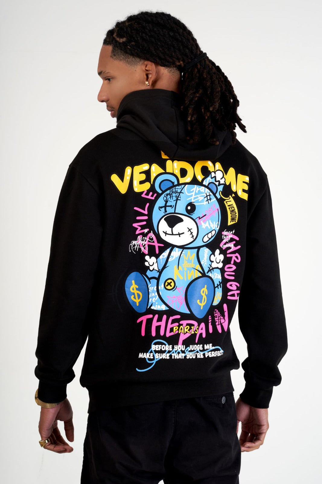 SUDADERA CON CAPUCHA "GRAFFITI BEAR" - NEGRO - LOUIS VENDOME PARIS | LV L04