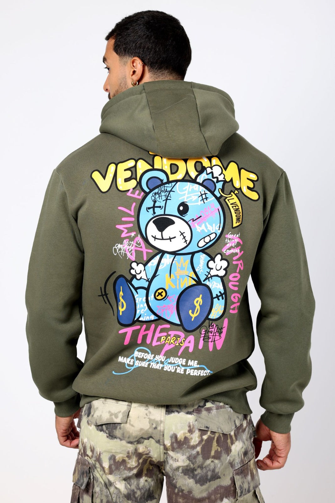 SUDADERA CON CAPUCHA "GRAFFITI BEAR" - VERDE - LOUIS VENDOME PARIS | LV L04