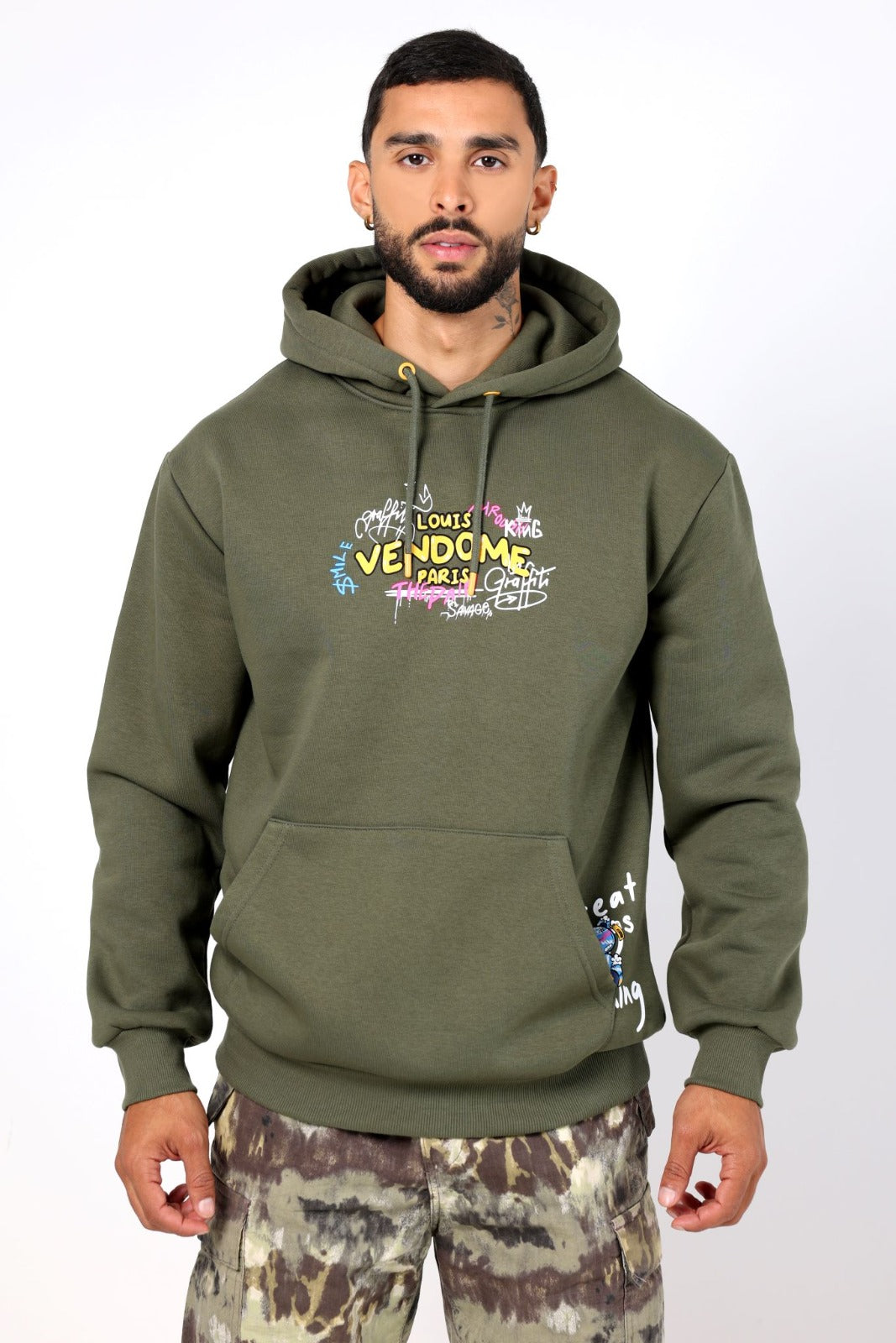 SUDADERA CON CAPUCHA "GRAFFITI BEAR" - VERDE - LOUIS VENDOME PARIS | LV L04