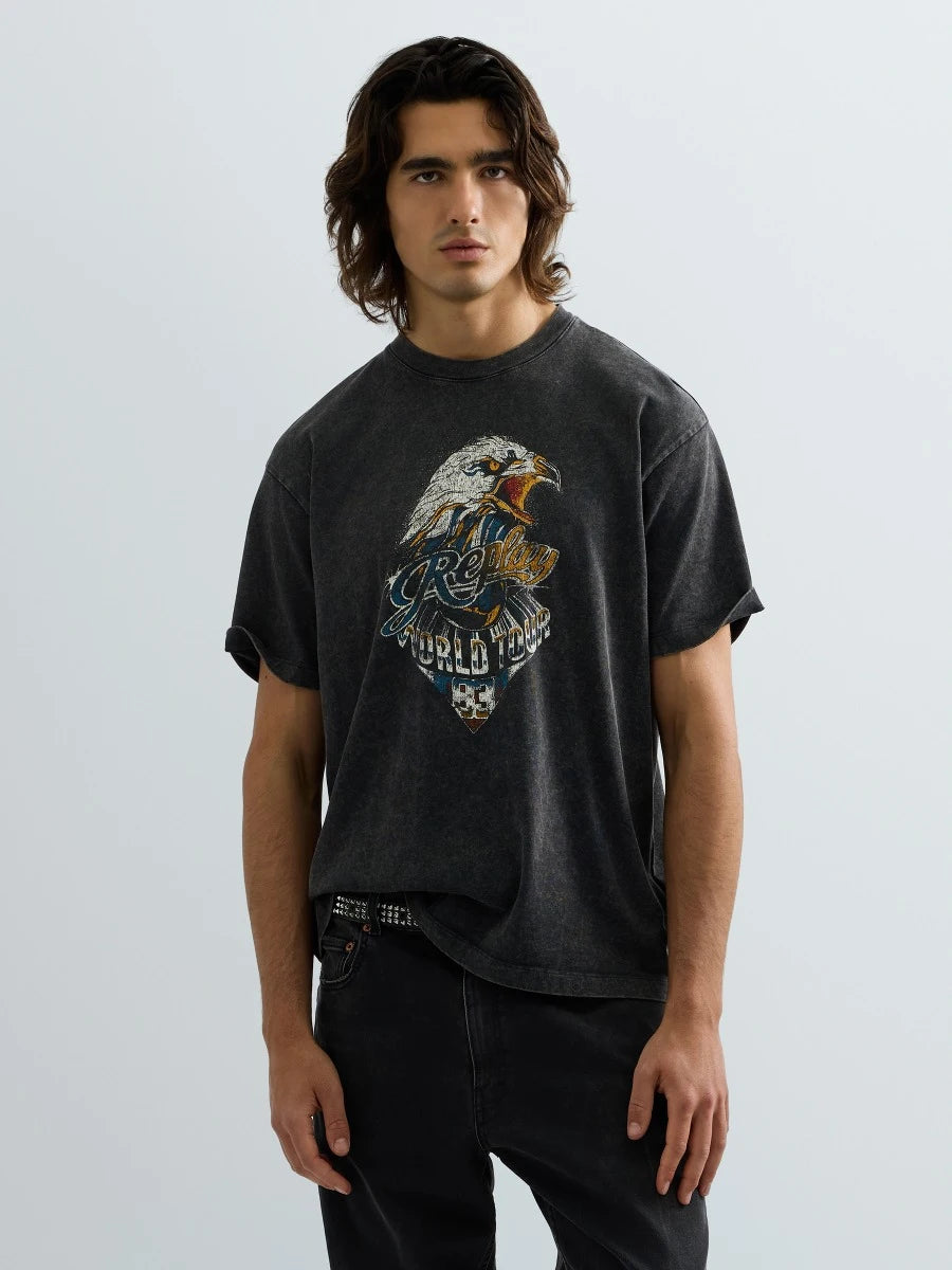 CAMISETA DE CORTE RELAJADO CON ESTAMPADO ÁGUILA - GRIS - REPLAY | M12BF .002.7242KG