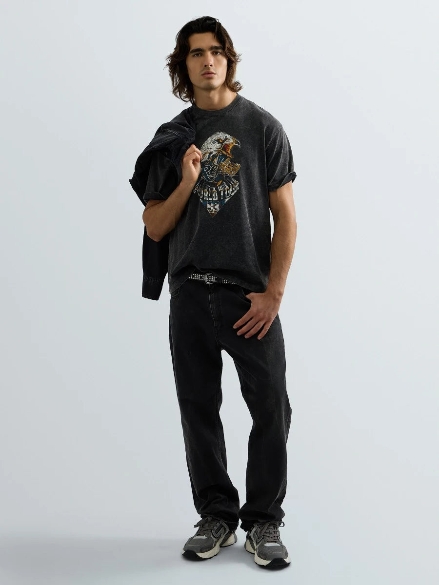 CAMISETA DE CORTE RELAJADO CON ESTAMPADO ÁGUILA - GRIS - REPLAY | M12BF .002.7242KG