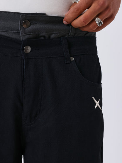 PANTALÓN SUPERPOSICIÓN CON CINTURA EN CONTRASTE - NEGRO - PROJECT X PARIS | 2694451-BK